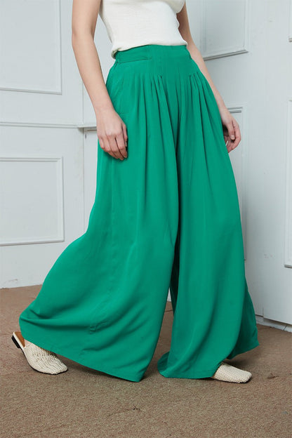 Wide-Legs Chiffon Long Pants, Pleated Wide Leg Pants, green chiffon maxi pants, Chiffon casual womens pants, summer pants for womens C1387