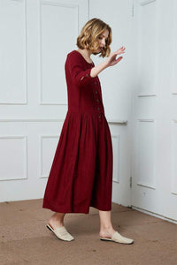 Linen Shirt-Dress/casual dress/Button Linen Shirt-Dress/ Red linen dress/Ylistyle dress