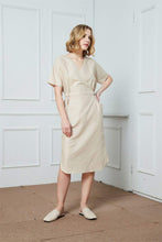 Load image into Gallery viewer, Linen dress, beige linen dress, midi linen dress, wrap linen dress, summer Dress, pockets dress C1425
