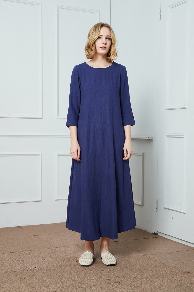 Linen dress, maxi linen dress, loose linen dress, summer dress, blue linen dress, dress with pockets C1420