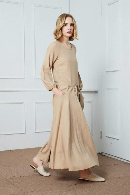 Linen dress, maxi linen dress, drawstring waist dress, oversize linen dress, long linen dress, dress with pockets C1428