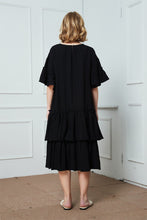 Load image into Gallery viewer, Black cotton ruffle dress, oversized cotton dress, midi dress, womens dresses, summer dress C1407
