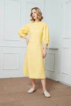 Load image into Gallery viewer, Linen Dress, Yellow Linen dress,  Midi Dress, Womens Dresses, Organic Linen Dress, Summer Dress C1409
