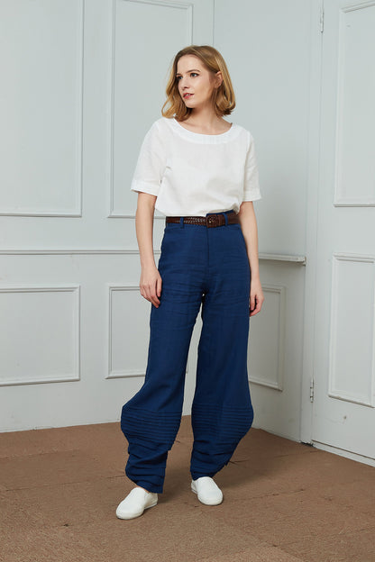 Linen Personalized pants, blue linen pants, womens linen pants, wide leg pants, linen casual pants