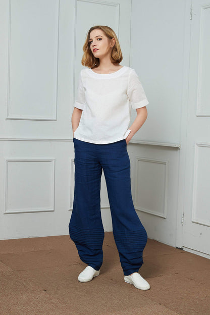 Linen Personalized pants, blue linen pants, womens linen pants, wide leg pants, linen casual pants