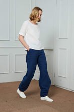 Load image into Gallery viewer, Linen Personalized pants, blue linen pants, womens linen pants, wide leg pants, linen casual pants
