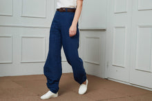 Load image into Gallery viewer, Linen Personalized pants, blue linen pants, womens linen pants, wide leg pants, linen casual pants
