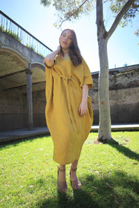 Linen dress, oversized dress, yellow dress, drawing string dress, womens dresses, linen casual dress, pockets dress