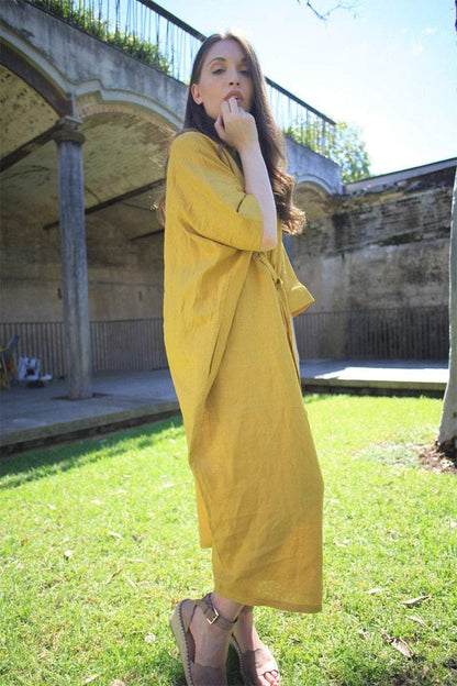 Linen dress, oversized dress, yellow dress, drawing string dress, womens dresses, linen casual dress, pockets dress