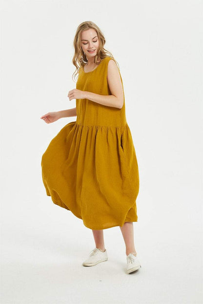 Linen dress, oversized linen dress, Linen round neckline sleeveless long dress, sleeveless linen tank dress, womens dress for summer C1485