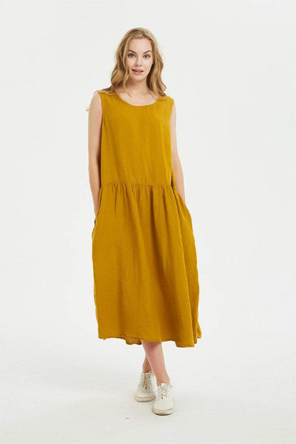 Linen dress, oversized linen dress, Linen round neckline sleeveless long dress, sleeveless linen tank dress, womens dress for summer C1485