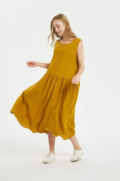 Linen dress, oversized linen dress, Linen round neckline sleeveless long dress, sleeveless linen tank dress, womens dress for summer C1485