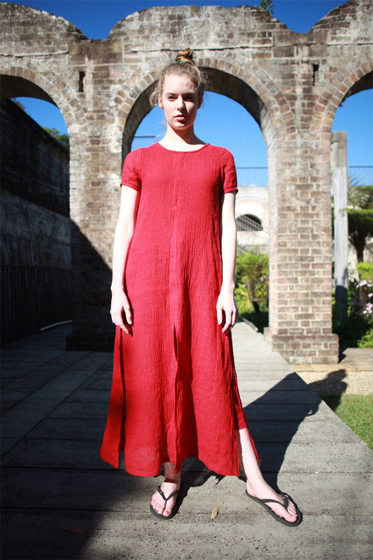 Linen dress, red linen dress, loose linen dress, womens linen dress, maxi linen dress, summer dress C1487
