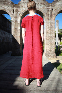 Linen dress, red linen dress, loose linen dress, womens linen dress, maxi linen dress, summer dress C1487