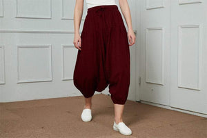 Harem Pants, linen pants, Harem Pants Women, red linen pants, linen casual pants, womens pants, Boho Pants, Hippie Pants C1458