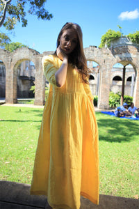 Yellow linen dress, linen dress, maxi dress, causal dress, pleated dress, Long linen dress, women dress, causal dress, pleated dress C1271