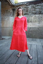 Load image into Gallery viewer, Linen dress, simiple linen dress, long linen dress, womens dress, red dress, pleated dress, pockets dress C1501
