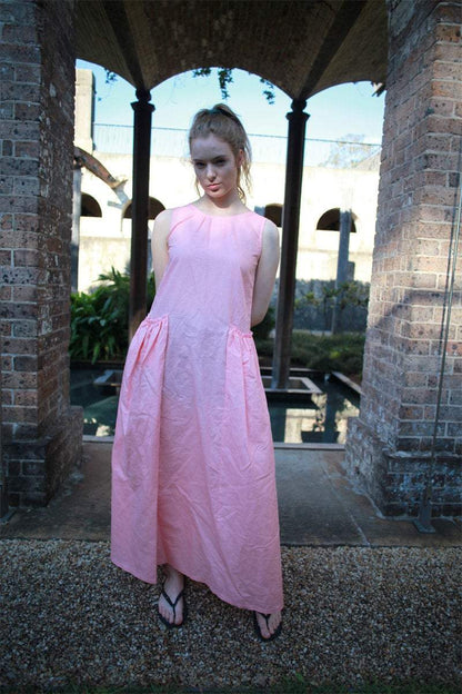 Pink dress, linen dress, pink linen dress, long linen dress, sleevelesss dress, womens dress, pockets dress, summer dress C1495