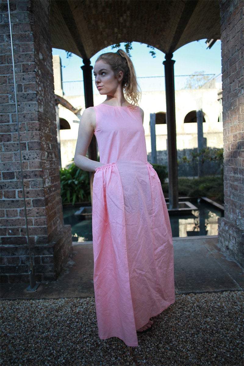 Pink dress, linen dress, pink linen dress, long linen dress, sleevelesss dress, womens dress, pockets dress, summer dress C1495