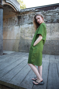 Linen shirt dress, loose linen shirt dress, linen knee dress, linen dress, green linen dress, womens dresses C1499