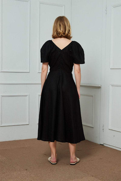 Linen dress, black dress, black linen dress, midi linen dress, womens dresses, long linen dress, summer dress, linen clothing C1475