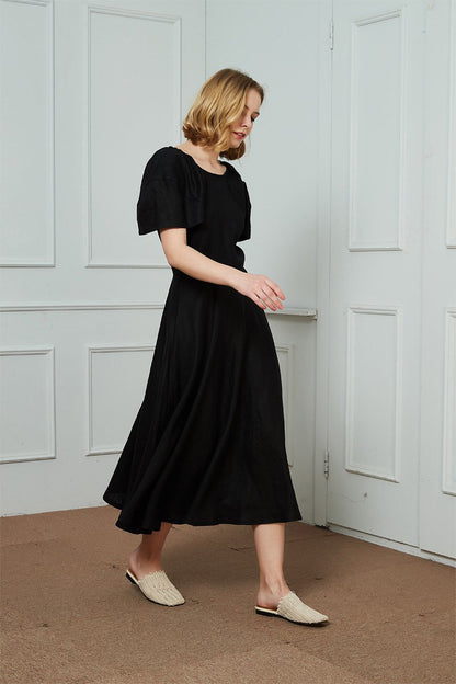Linen dress, black dress, black linen dress, midi linen dress, womens dresses, long linen dress, summer dress, linen clothing C1475