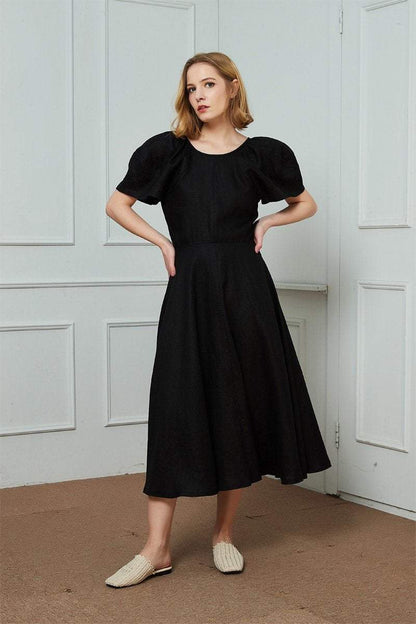 Linen dress, black dress, black linen dress, midi linen dress, womens dresses, long linen dress, summer dress, linen clothing C1475