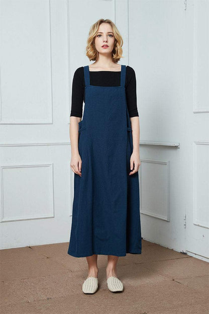 Linen Strap dress, Women Jumper Pinafore, linen dress for women, Plus Size Dress, Linen Jumper Dress, sleeveless dress, blue dress C1397