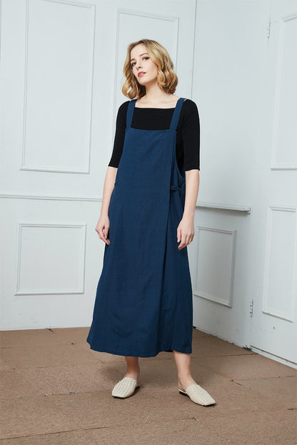 Linen Strap dress, Women Jumper Pinafore, linen dress for women, Plus Size Dress, Linen Jumper Dress, sleeveless dress, blue dress C1397