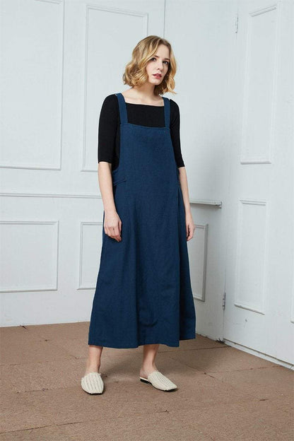 Linen Strap dress, Women Jumper Pinafore, linen dress for women, Plus Size Dress, Linen Jumper Dress, sleeveless dress, blue dress C1397
