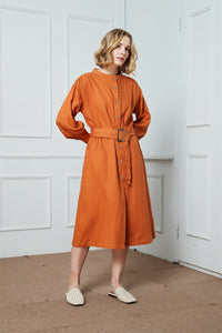 Linen dress, Lantern sleeve dress, spring dress, oversize dress, buttons dress, midi shirt dress C1405