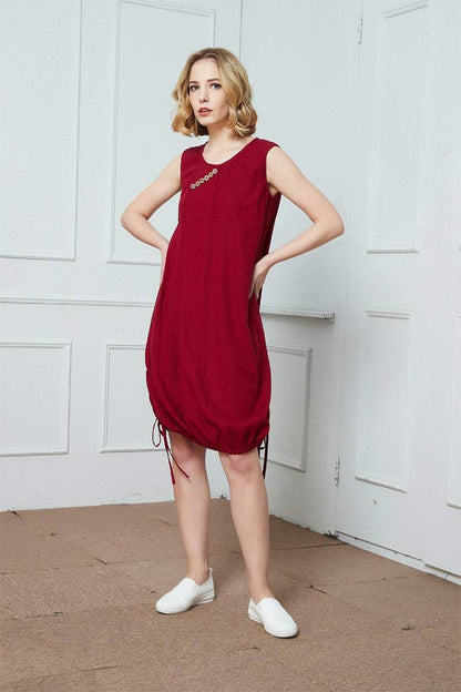 Linen dress, red linen dress, dress for women, linen summer dress, sleeveless dress, linen drawstring dress C1388