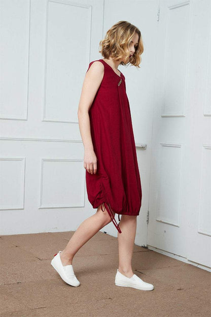 Linen dress, red linen dress, dress for women, linen summer dress, sleeveless dress, linen drawstring dress C1388