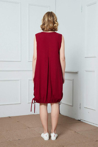 Linen dress, red linen dress, dress for women, linen summer dress, sleeveless dress, linen drawstring dress C1388