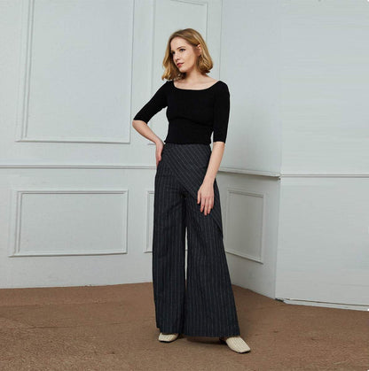 linen pants, stripe linen pants, long leg pants, width linen pants, fashion linen pants, handmade linen pants C1453