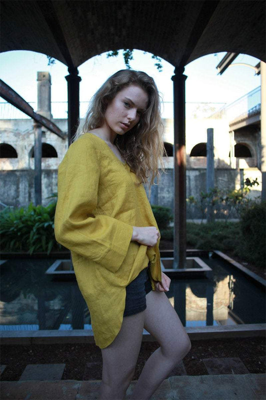 yellow linen blouse, Oversized linen blouse, linen blouse, womens linen blouse, summer linen blouse C1504