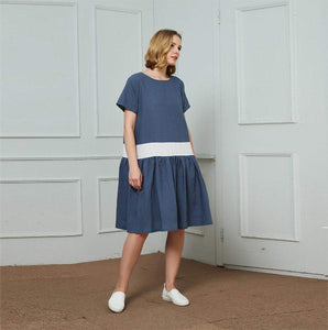 linen dress, blue and white linen dress, midi linen dress, dress for women, casual dress, loose linen dress, handmade linen dress C1459