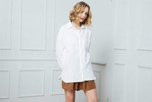 Load image into Gallery viewer, long sleeves white washed linen shirt for women C1390 XS #yy04041
