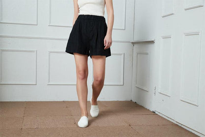 Black High waist Linen Shorts C1395