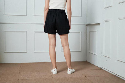 Black High waist Linen Shorts C1395