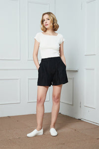 Black High waist Linen Shorts ,linen shorts, Elastic Waist shorts, linen Summer shorts, Handmade Clothing For Women C1395