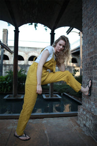 yellow linen pants, linen jumpsuit, casual linen pants, linen pants for women, yellow Bib linen pants, handmade linen pants C1502