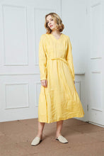 Load image into Gallery viewer, Women&#39;s Yellow Drawstring Casual Linen Dress C1408 XS/S#yy04010
