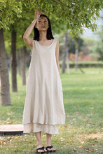 Load image into Gallery viewer, Cream Linen Dress - Layered Lagenlook Long Sleeveless Loose-Fitting Casual Comfortable Maxi Plus Size Dress C282
