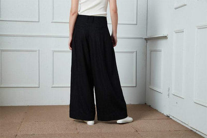 Linen Pants, wide-legged pants, Long linen Pants, Black linen pants, women pants, linen palazzo pants, buttons pants, pockets pants C1400