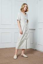 Load image into Gallery viewer, Gray Linen Button Detail Shirt Dress/Summer Linen Gray  Buttoned Midi Dress
