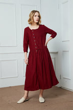 Load image into Gallery viewer, Linen Shirt-Dress/casual dress/Button Linen Shirt-Dress/ Red linen dress/Ylistyle dress
