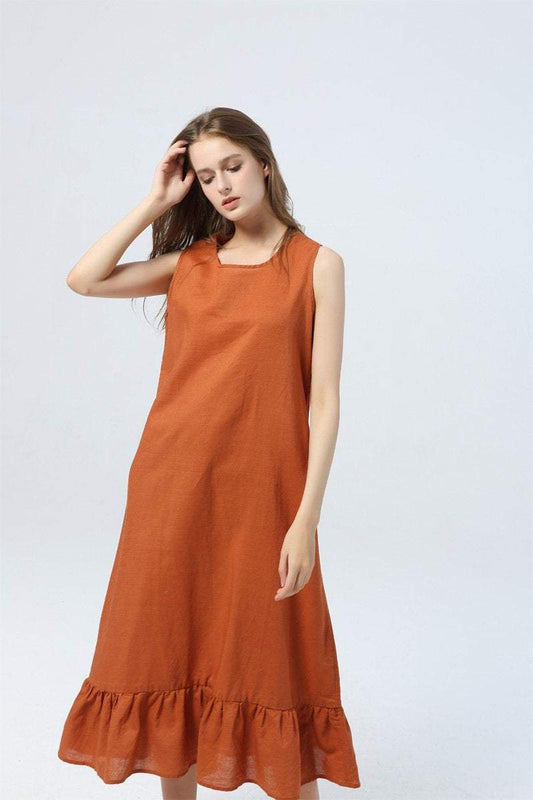 women summer casual linen dress without sleeves C1286