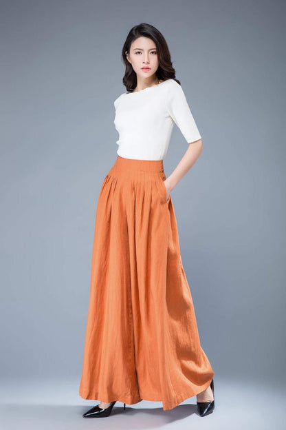 Wide leg spring linen pants for women C1042