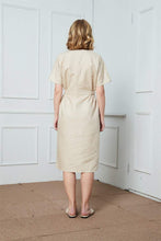 Load image into Gallery viewer, Linen dress, beige linen dress, midi linen dress, wrap linen dress, summer Dress, pockets dress C1425
